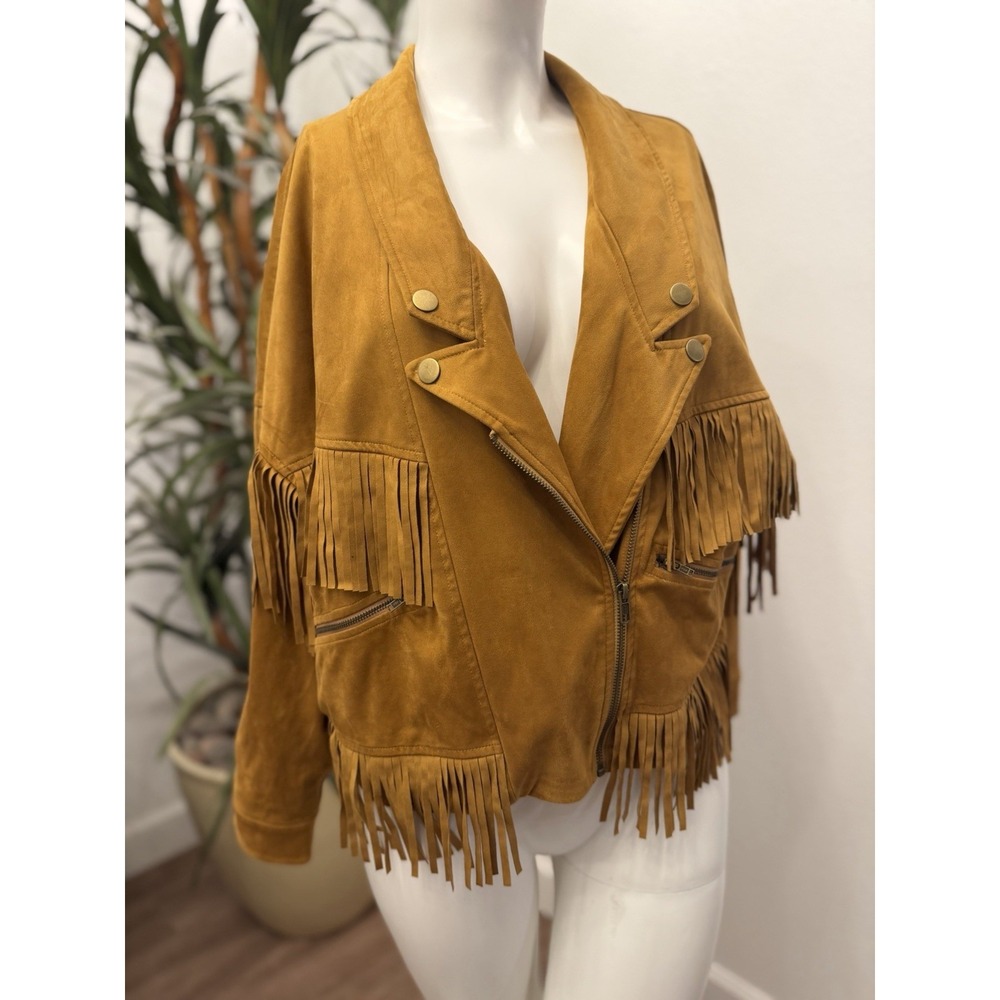 SHEIN Faux Leather Fringe Moto Jacket L/XL Western Grunge Cowgirl Festival Crop - Picture 2 of 12